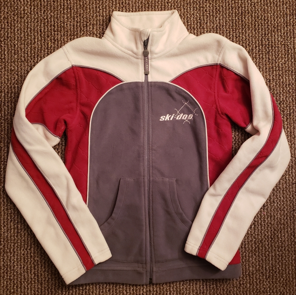 Ski-Doo Cozy Micro Fleece Jacket Zip-Up Sweatshirt Red Gray XS